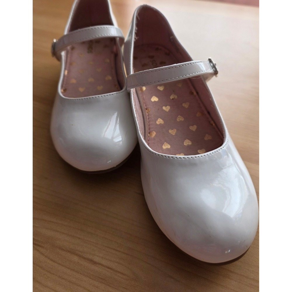 Sonoma Girls White Patent Mary Jane Dress Shoes Block Heel Heart Insole